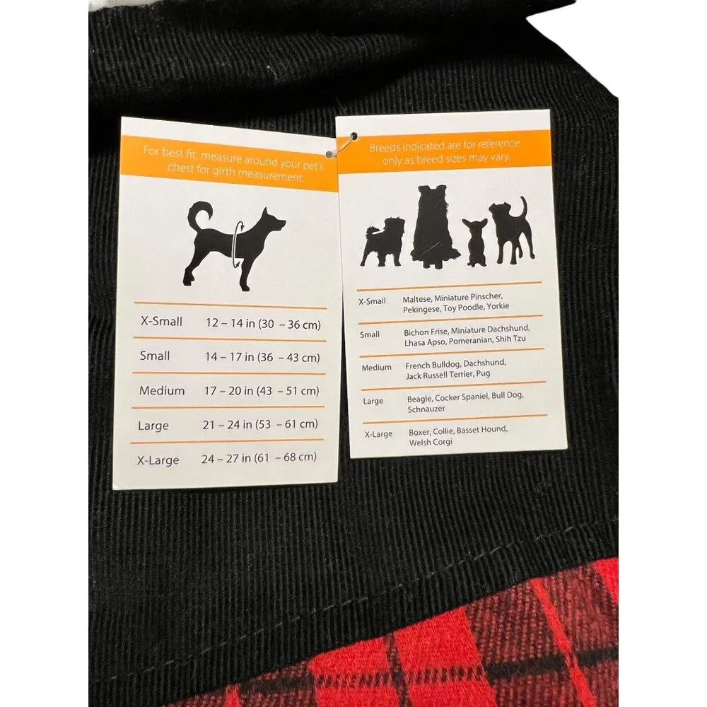 Simply Dog Black Red Buffalo Plaid Jacket Black Corduroy Size L 21 - 24 in NWT